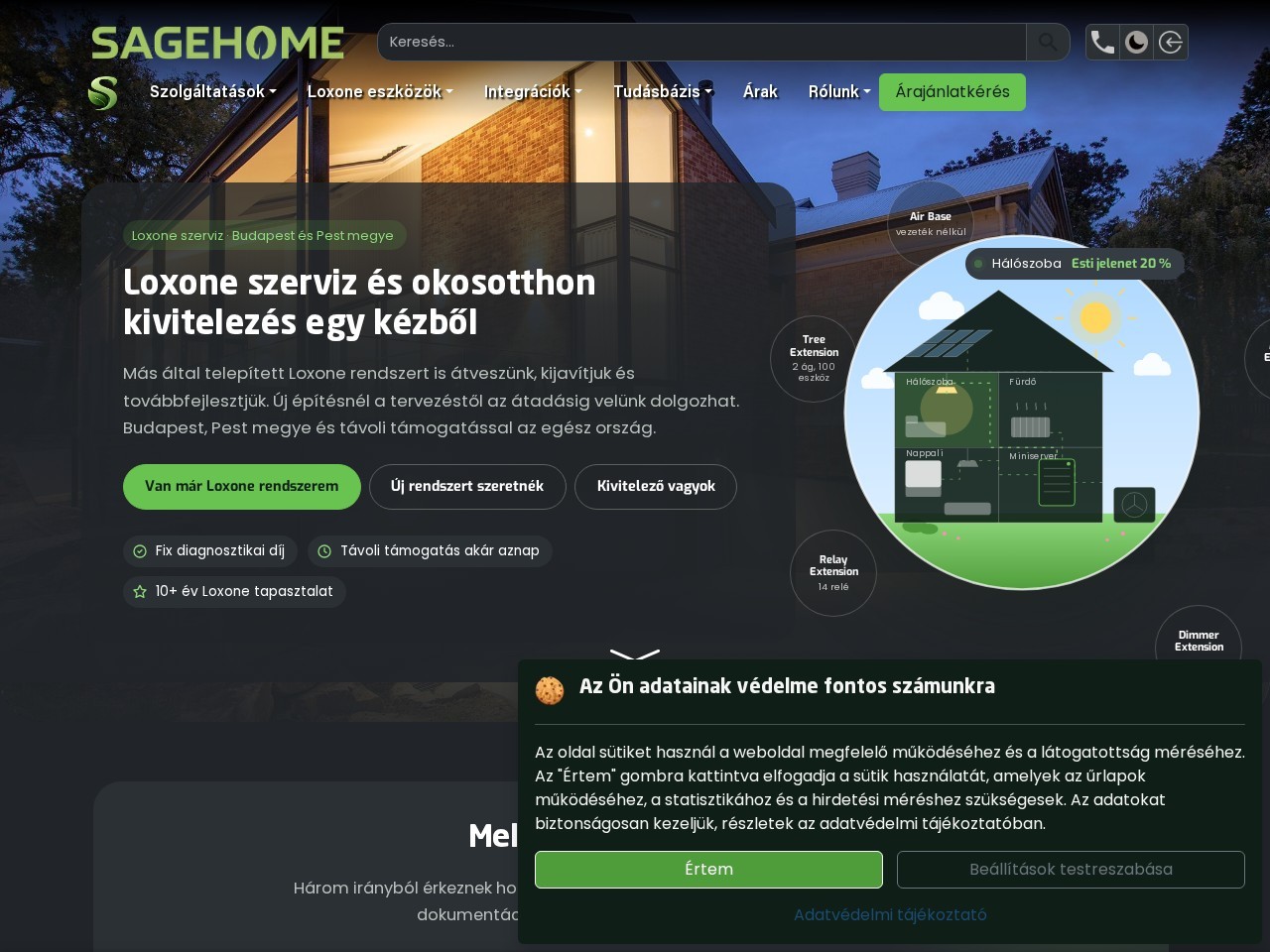 loxonerendszer.hu céges weboldal nyitóképernyő