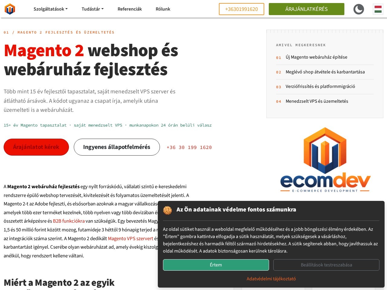 A magento2.hu nyitóoldala