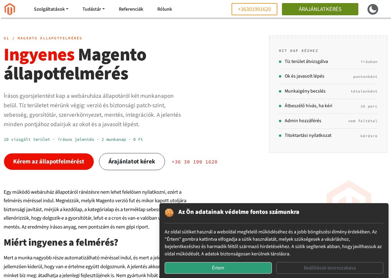 magento2.hu állapotfelmérés oldal