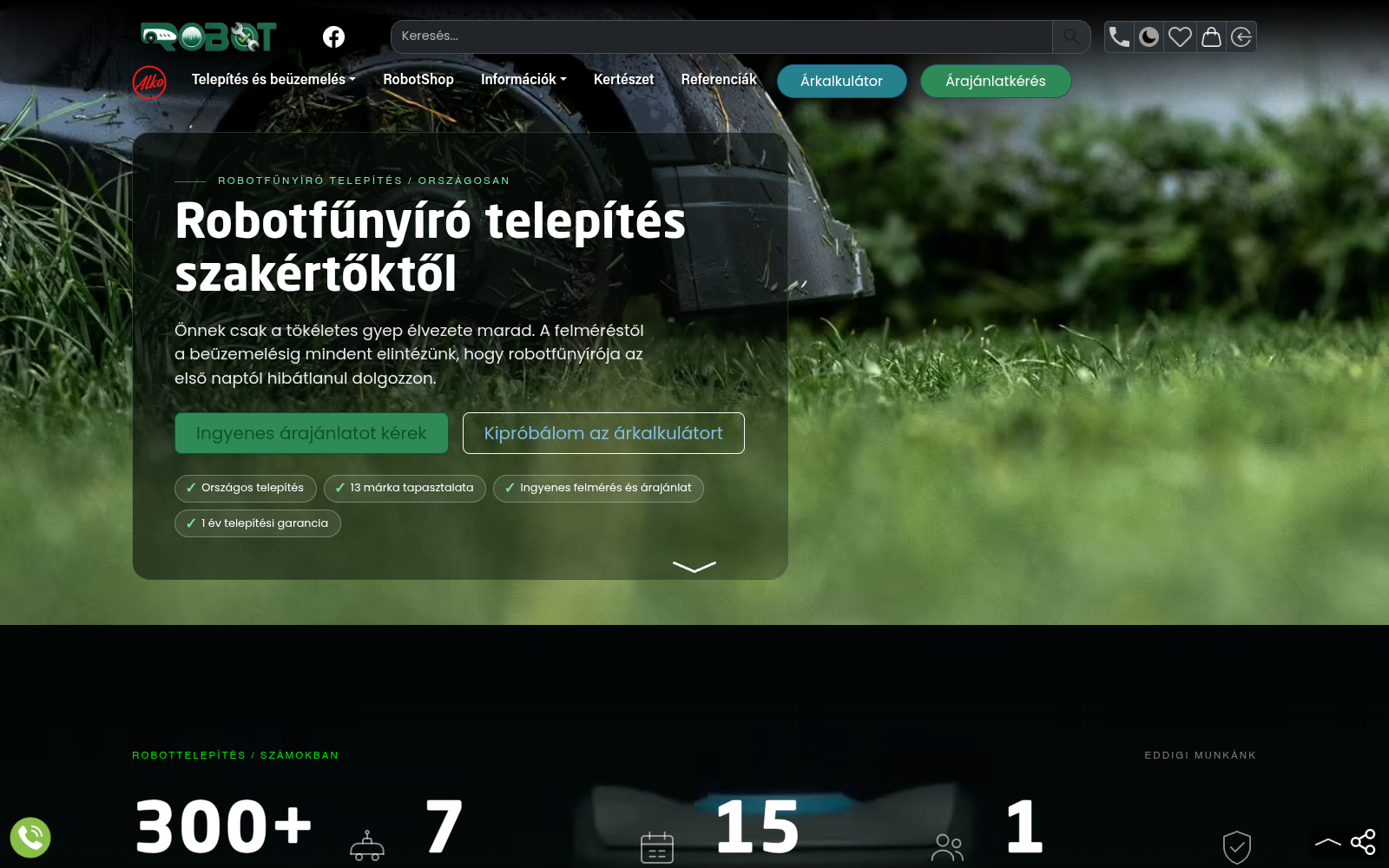 Robottelepites.hu szolgáltatói oldal árkalkulátorral